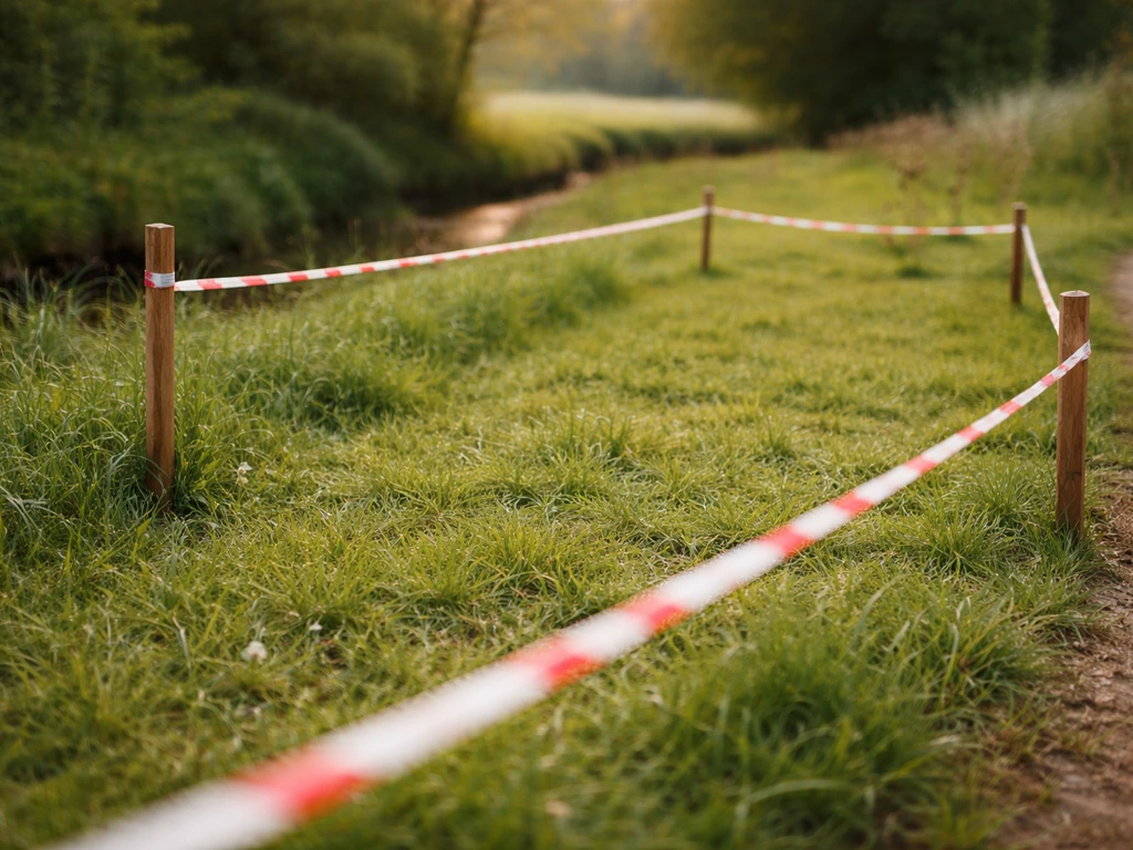 Balisage discret sur une zone d’herbe pour canaliser le passage et éviter le compactage du sol.
