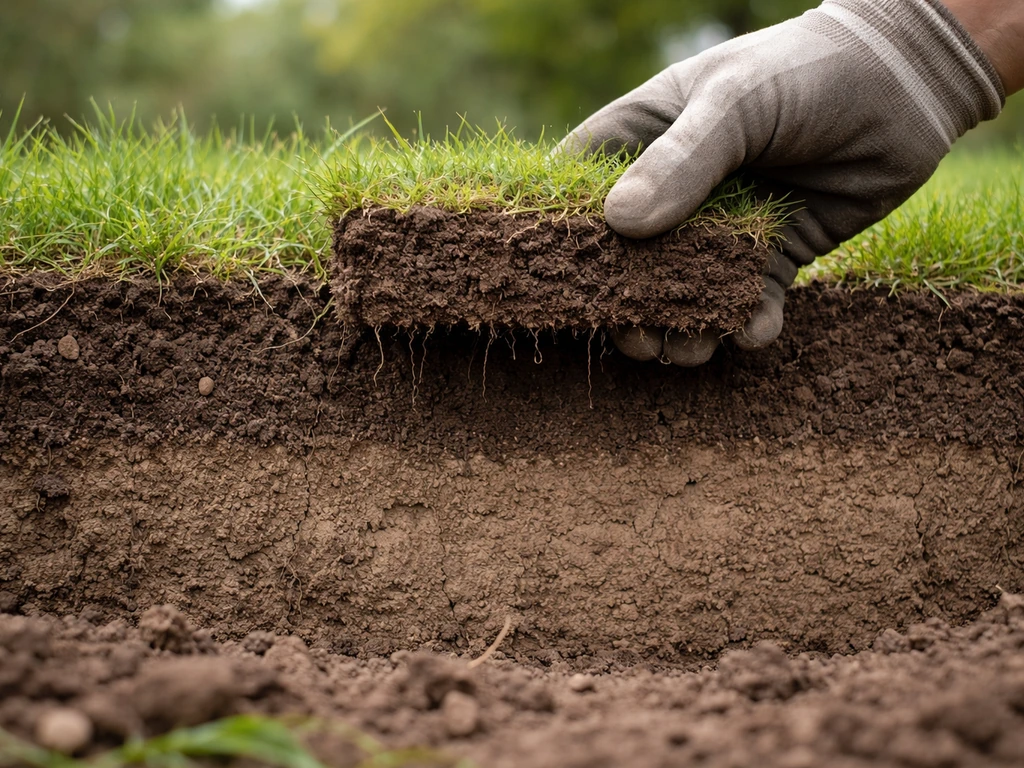Coupe verticale de la terre montrant les couches du sol pour illustrer une profondeur d’environ 30 cm