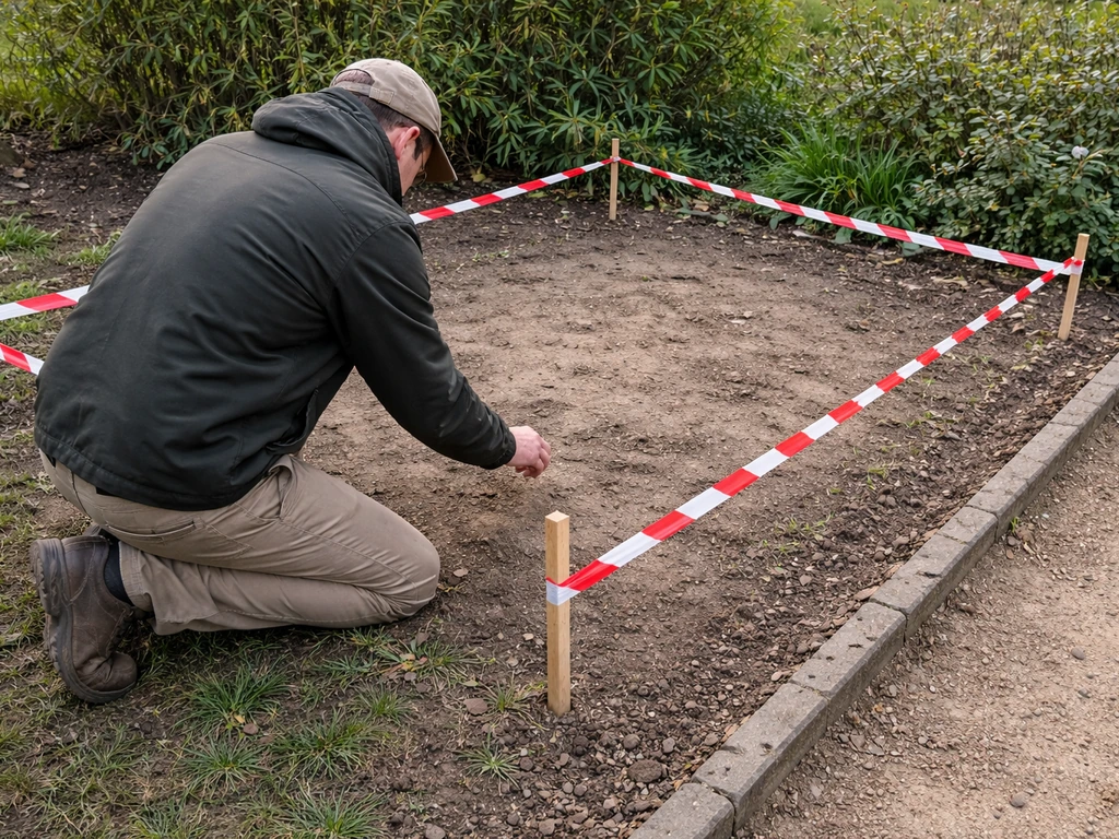 Piquets de balisage temporaire posés pour délimiter une zone de sol compactée et piétinée à régénérer.
