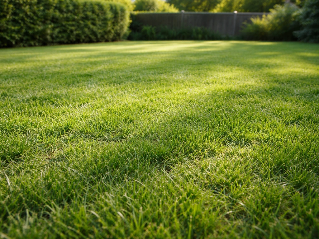 Pelouse de gazon sport dense et régulière avec légères zones piétinées dans un jardin français