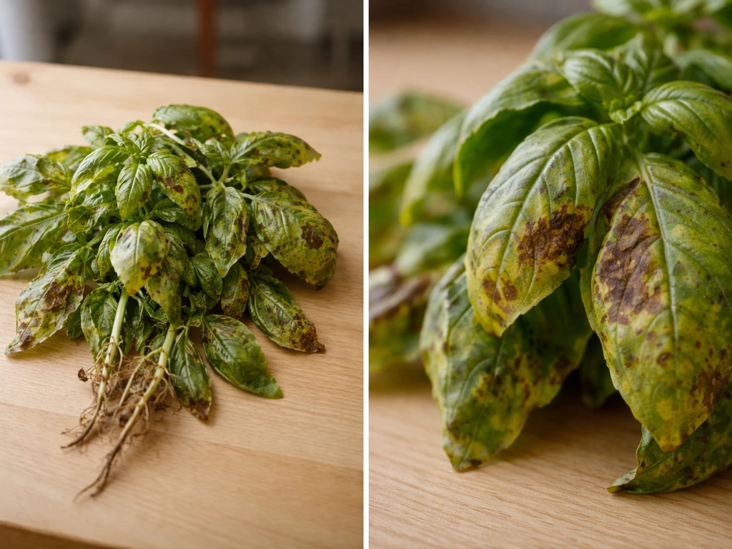 Deux photos côte à côte d’une plante malade : vue d’ensemble et gros plan des brins atteints.