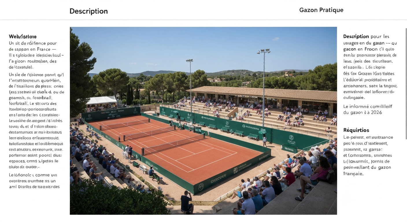 Vue extérieure du Mallorca Country Club à Santa Ponça avec plusieurs courts en gazon et tribunes pendant le Mallorca Championships.