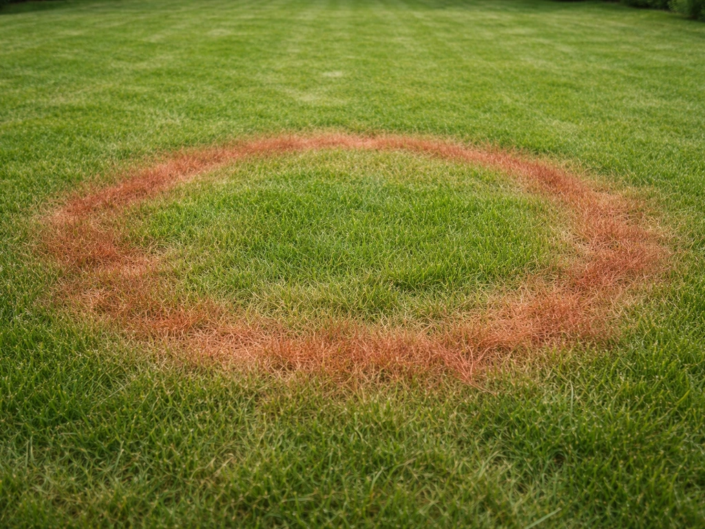 Pelouse verte avec une zone rouge en forme de raquette, contraste net pour un diagnostic avant traitement.